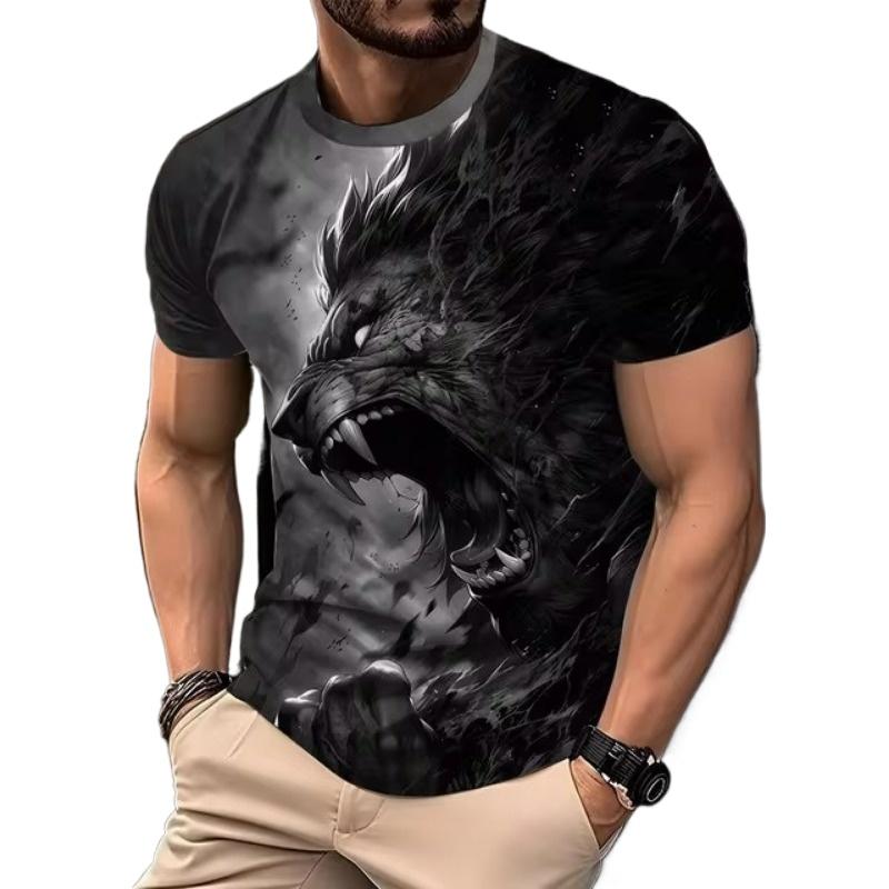 3D Lion Print Graphic T Shirts Short Sleeve Tee Men's Clothing O-Neck Animal Print Mens Clothing T-shirts for Men Street Tops