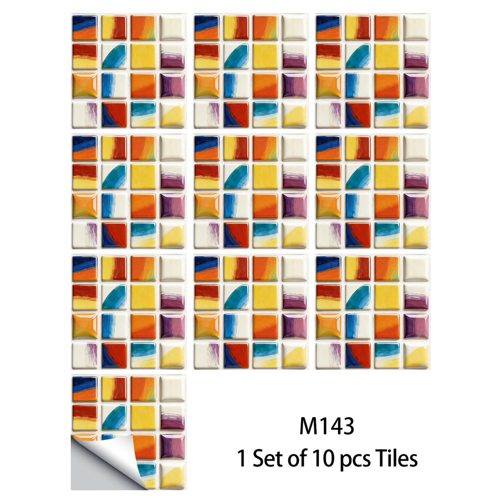 10Pcs Glossy Marble Mosaic Tile Stickers Waterproof Self-Adhesive Geometric Wall Floor Decals Kitchen Backsplash Home DIY Decoration