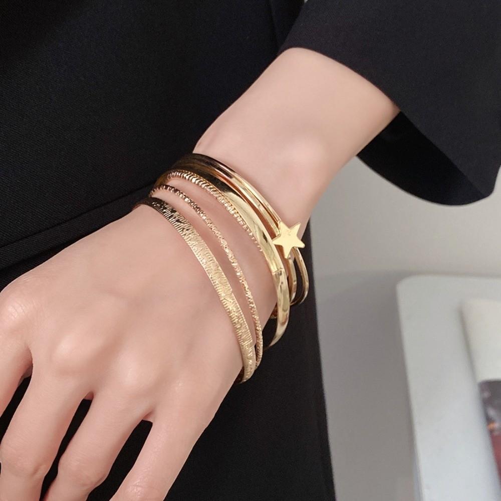 6Pcs/7Pcs Europe American Style Cuff Bangles Kit Metal Star Pentagram Exaggerated Bracelet Girls