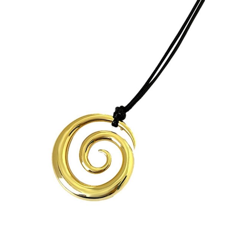 Fashionable Autumn Winter Spirals Pattern Necklace Metal Pendant Sweater Chain Fashion Accessory for Everyday Wear