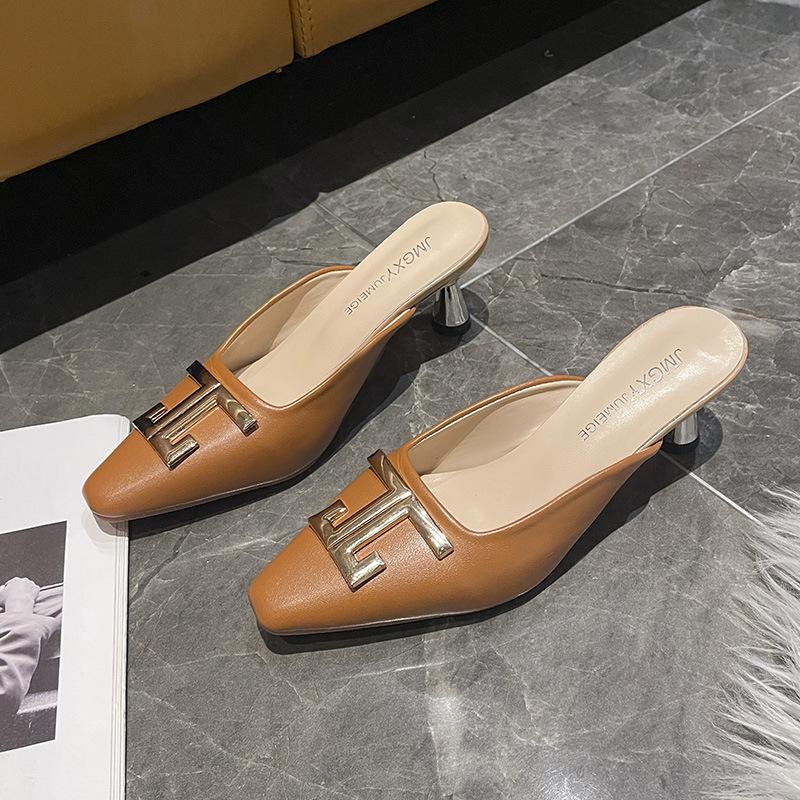 

Muller shoes French gentle half slippers temperament single shoes 2024 new thick heel pointed toe bag head slippers women s spring wear 39 імбирний