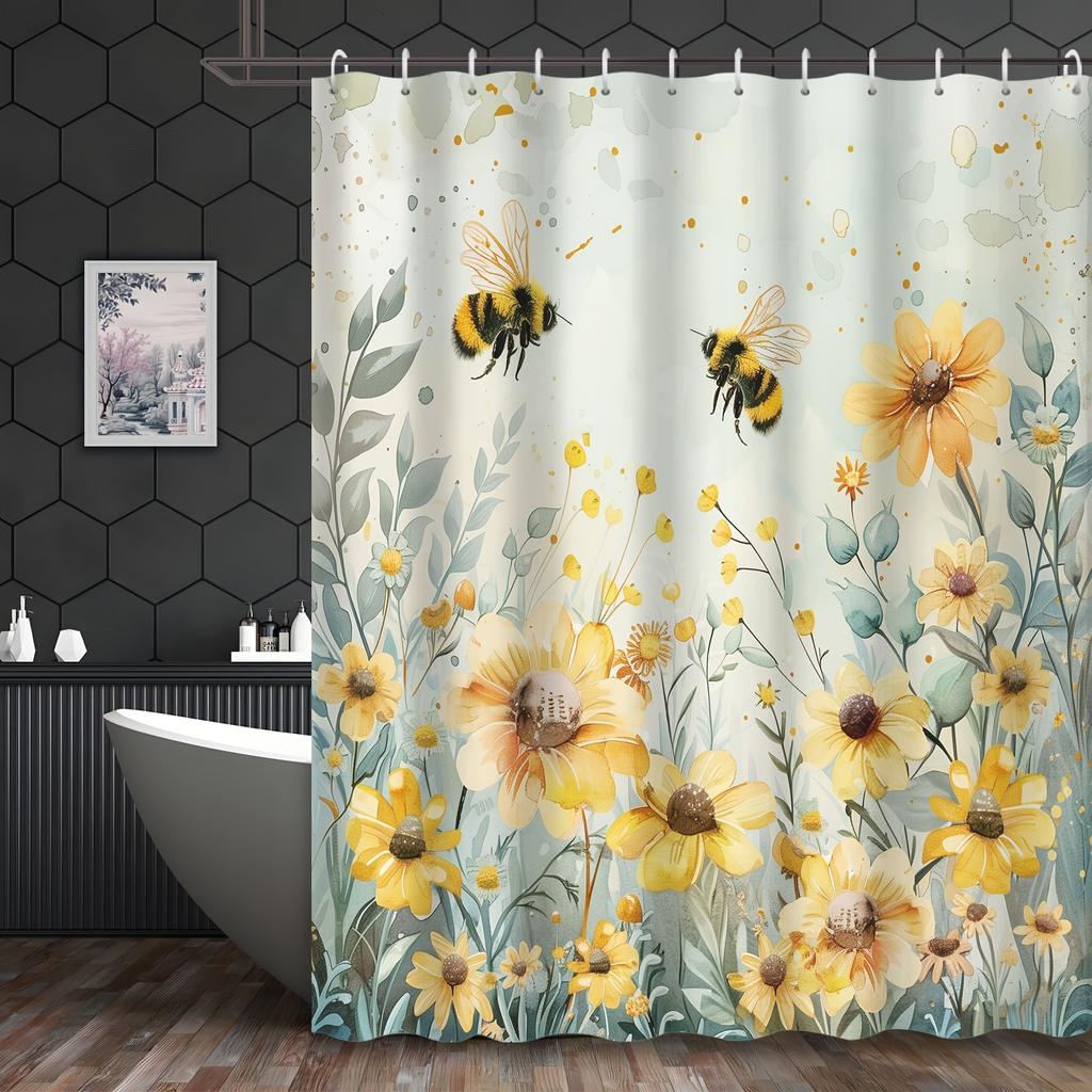 Charming Bees and Daisies Shower Curtain - Whimsical Bath Decor, Perfect for Those Who Love Nature and Floral-Inspired Designs
