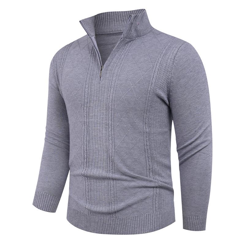 Men's Solid Color Long-sleeved Turtleneck Pullover Fashionable Semi-zipper Knit Top