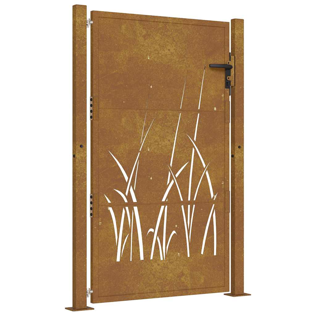 Vidaxl Furtka Ogrodowa, 105X130 Cm, Stal Kortenowska, Motyw Trawy
