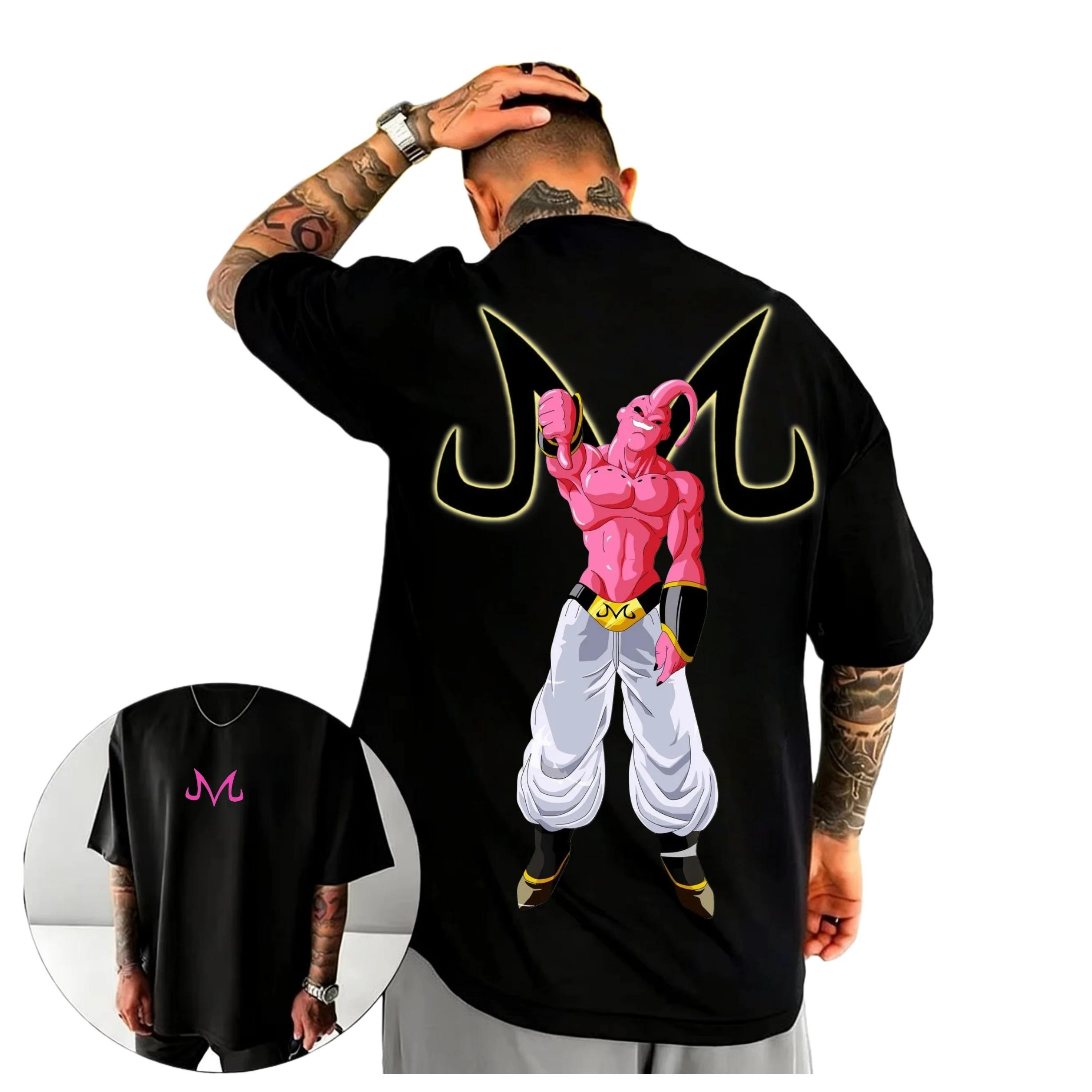 Dragon Ball Z  Majin Buu  Anime Black T-Shirt Comfortable Fashion Vintage Double-Sided Band Graphic Print Women And Men T-shirts 4XL