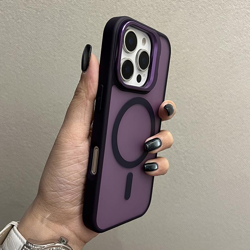 Metal Camera Stand Holder Matte Clear Case for iPhone 16 15 14 Plus 13 12 Mini 11 Pro Max For Magsafe Magnetic Cover