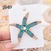 Beach Themed Jewelry Vintage Rhinestone Starfish Brooch, Ocean Metal Lapel Pin, Golden Plated Pin Sea Animal for Suit Dress Coat Scarf Marine