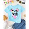 Summer EASTER Cute Bow Rabbit Print Childrens Cotton Tshirt Casual Trendy Girls Short Sleeved Shirts Fashion Kids Clothes Tees