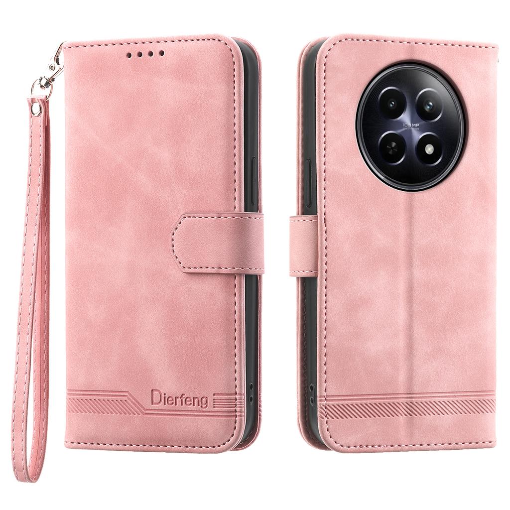 DIERFENG DF-03 Pokrowiec Portfel na Telefon dla Realme 12 5G/12x 5G Etui z Kieszeniami na Karty Wytłaczane Liniami