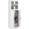 Hoge Badkamerkast met Verstelbare Planken, Glazen en Houten Deuren, 60x30x170 cm, Wit