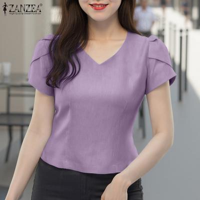 Жіноча вільна літня блуза з V-подібним вирізом і коротким рукавом