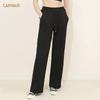 Womens Casual Wide Leg Pants Cotton Blend Mid-Rise Drawstring Loose Fit Trousers