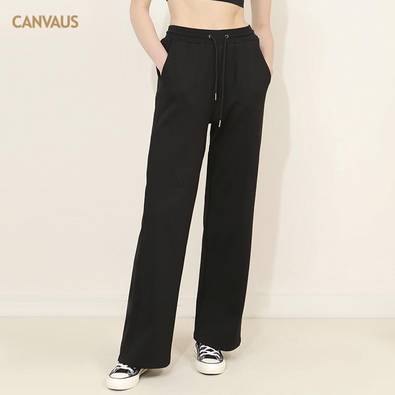 Womens Casual Wide Leg Pants Cotton Blend Mid-Rise Drawstring Loose Fit Trousers