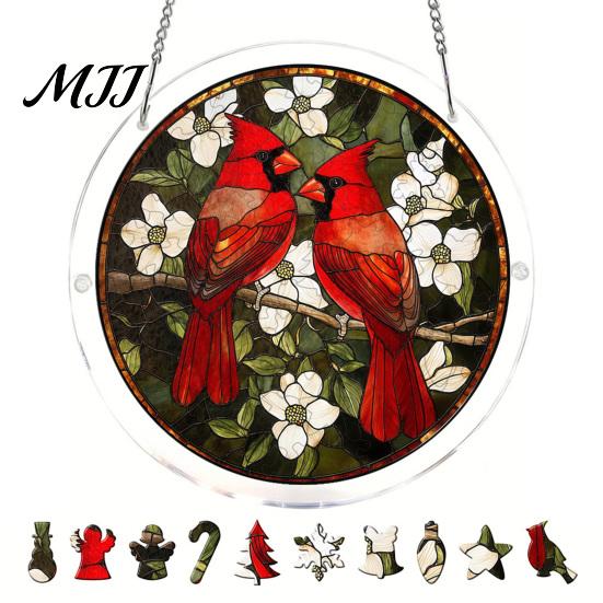 Decorative Garden Sun Catcher Christmas Acrylic Puzzle Suncatcher, Holiday Tree Snowman Stockings Red Bird Office Window Decoration Kit for