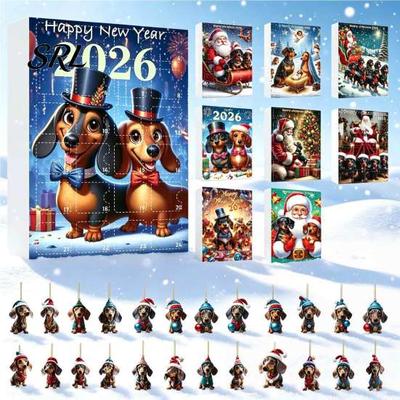 24 Days Christmas Countdown Dachshund Advent Calendars 2026, 2D Acrylic Pendant Themed Holiday Decor Calendar, Collectible Dog Ornaments, Gifts