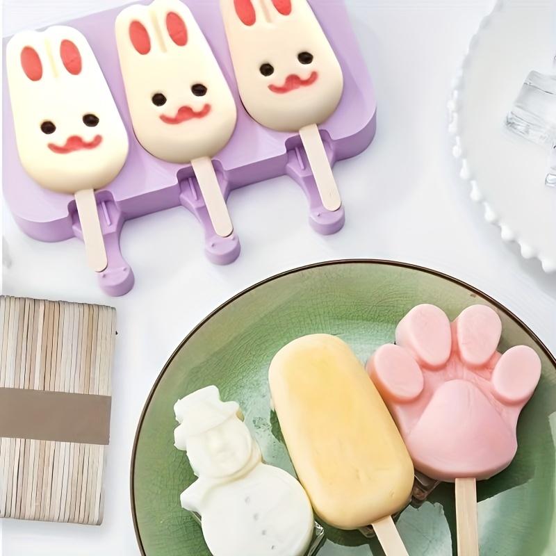 4pcs Multi Style Cartoon Silicone Ice Cream Molds, 3D DIY Easy Release Popsicle Maker with Free Sticks, Summer Homemade Ice Pop Tool for Kitchen