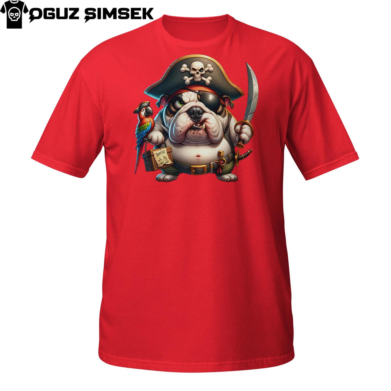 Pirate Bull Terrier T-Shirt Mens Womens Tees Top | Funny Dog with Sword and Parrot | Grumpy Captain Tee 3XL