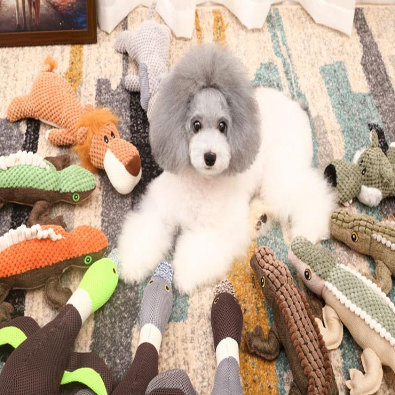 Plush Cartoon Puppy Dog Toy Teeth Grinding Pet Products Dog Accessories Pet Dog Chew Squeak Toys for Small Dogs Lion Wolf