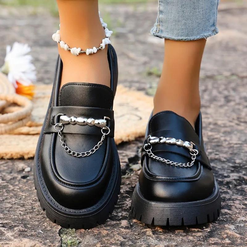 Fashion 2025 Brand Ladies Shoes Slip-on Women's High Heels Fashion Metal Decoration Office and Career Plus Size The Chain Heels Women