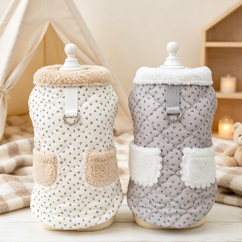 Cute Print Dog Down Jacket Soft Plush Dog Clothes Luxury Puppy Jacket Coat Winter Warm Cat Vest Cozy Pet Overcoat Bichon Apparel
