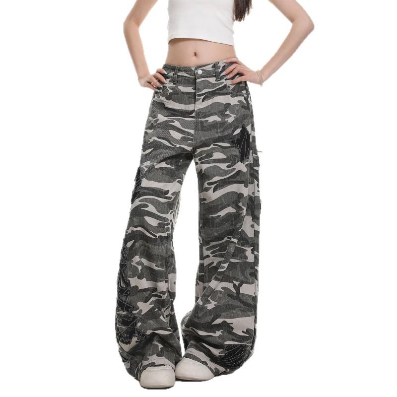 Hip Hop Camo Cargo Jeans 2026 Mid Rise Loose Fit Casual Pants Women