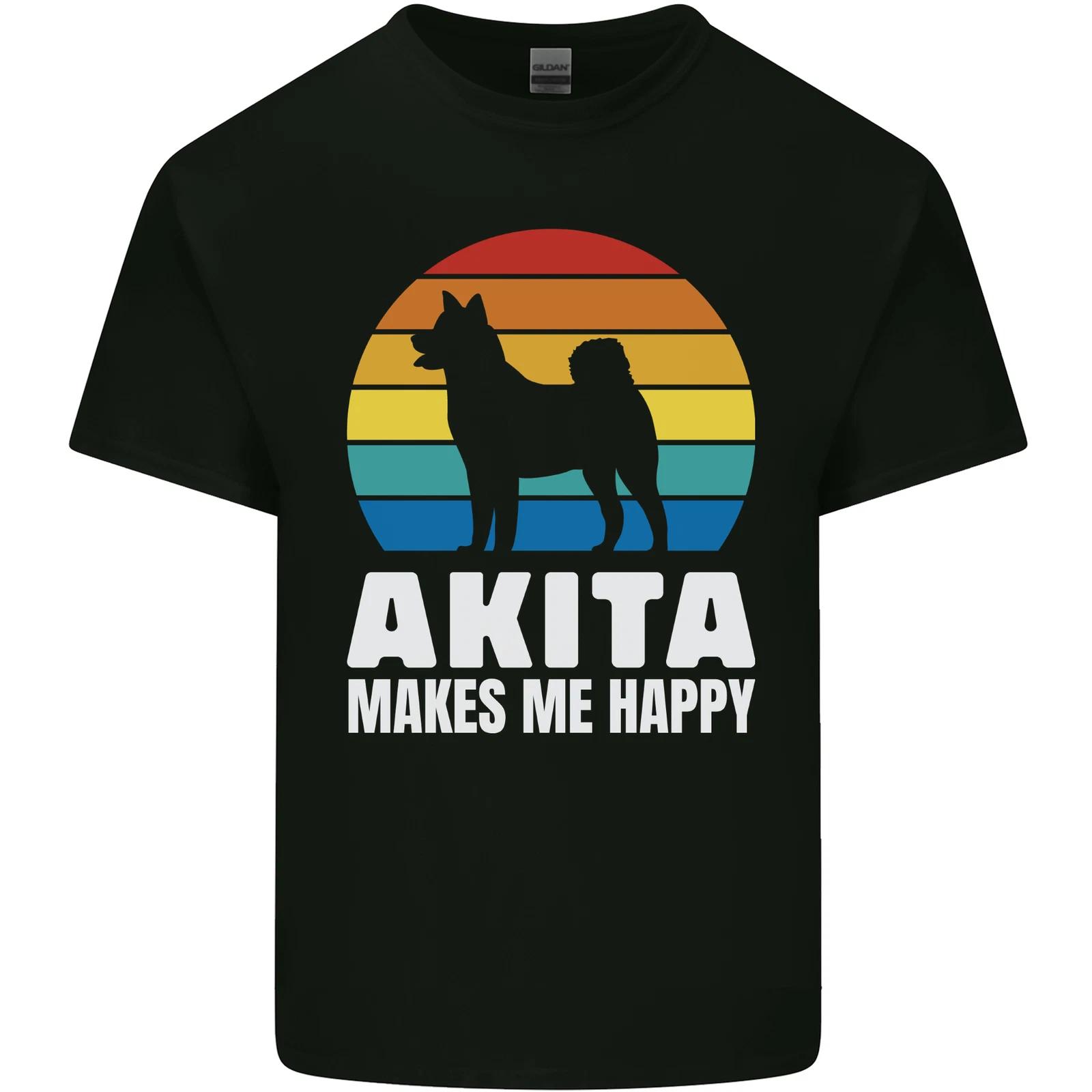 

Akita Makes Me Happy Funny Dog Inu Kids T-Shirt Childrens 4XL