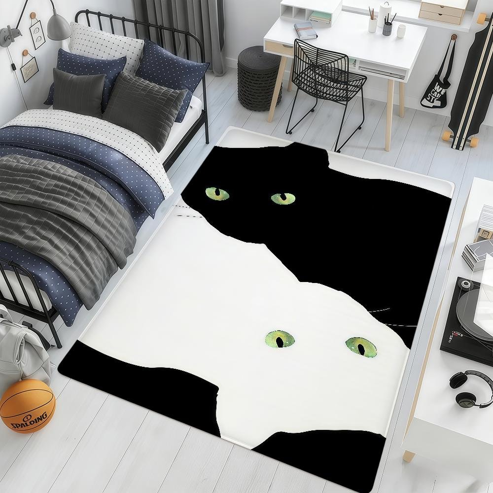 Black and White Cats Fun Cute Cool Hogar Bedside Rug Kitchen Bath Floor Mat Hallway Balcony Carpet Entrance Doormat Decor Home