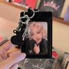 1 Piece Black Pu Leather Silver Cat Bow Pendant Photo Card Holder Keychain Student Campus Card Id Card Holder