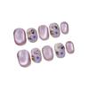 10 Pcs High End Handmade Purple Dried Flower Cat Eye Press On Nails Detachable Fake Nails For Women Girls Daily Party Wear