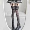 Punk Cross Lace Women Stockings Tights Hollow Out Flowers Black Cross Flora Mesh Girls Long Stockings Pantyhose Daily Party Wear