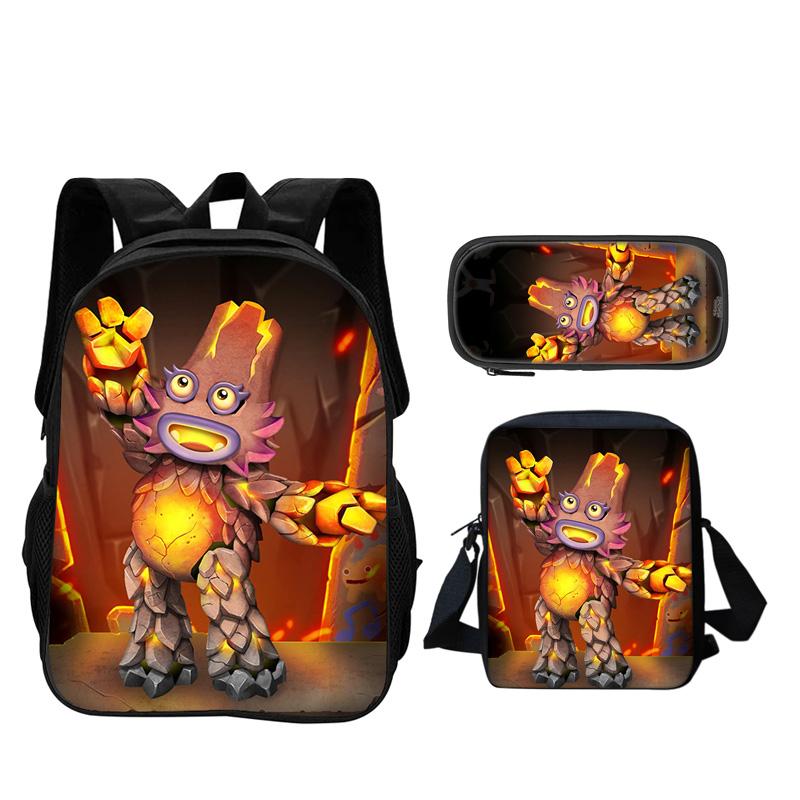 My Singing Monsters Backpack, Pencil Case, Shoulder Bag 3Pcs Set Game Cartoon Print Kindergarten, Primary School, Boys and Girls