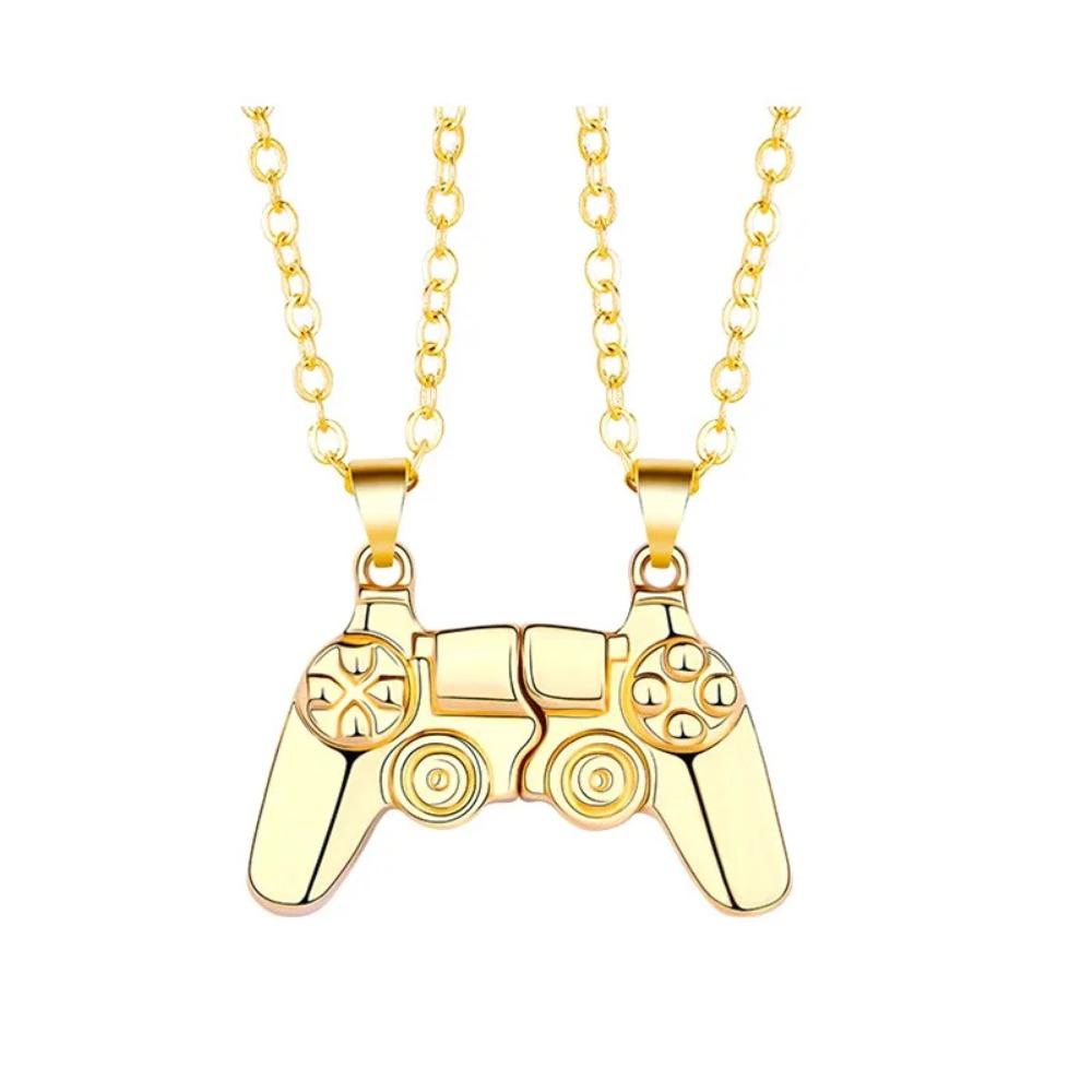 2Pcs Combinable Magnetic Gamepad Pendant Necklace, Colorful Geometric Design, Stylish Couple Daily Fashion Jewelry