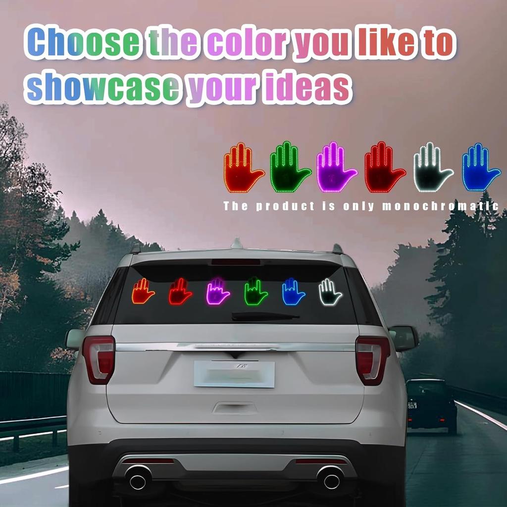 Middle Finger Car Light, Glohand For Car, Light Up Middle Finger For Car Rear Window, Glogesture Road Rage Hand Led Sign With Remote, Red Glow Led