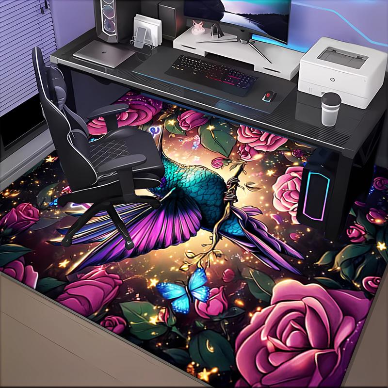 1PC Custom Name Hummingbird amidst floral enchantment. Theme Floor Mat Ideal for Living Room, Game Rooms, Office, Bedroom, Floor Mat Playful Design