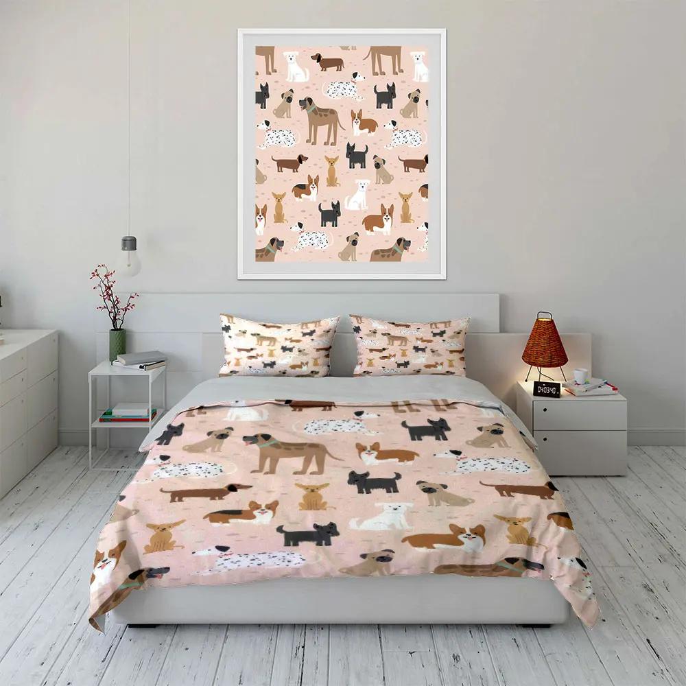Cute Dog Pattern Three-Piece Set Bedding Set with 1 Duvet Cover 2 Pillowcases Single Double King Queen Gift
