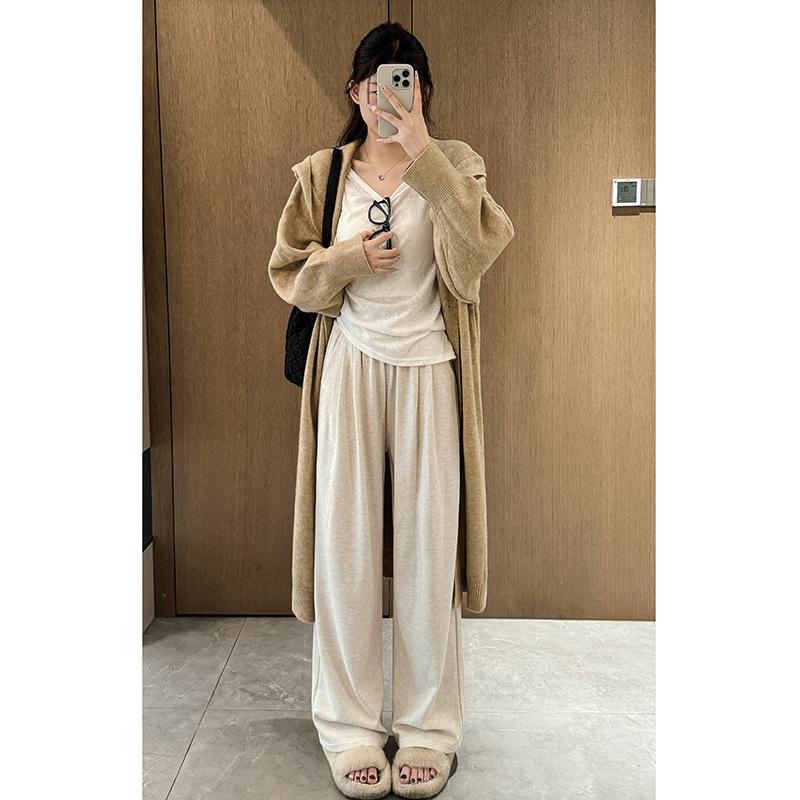 

Glutinous rice pants velvet wide-leg pants children s autumn and winter new high-waisted loose and thin casual pants lazy wind mopping pants M is suitable for [95-55kg]