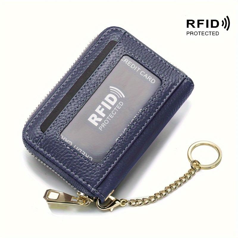 

Горизонтальний тримач для кредитної картки RFID Organ, невеликий шкіряний чохол для картки на блискавці, гаманець із знімним брелоком для ідентифікації Dark blue