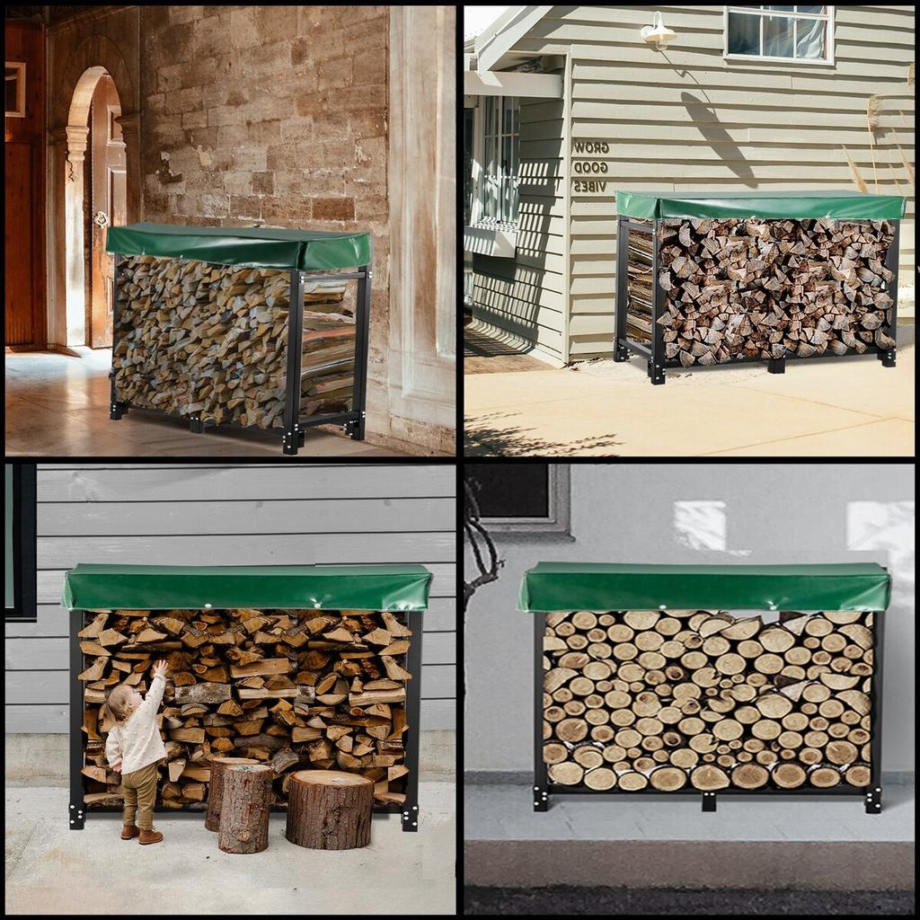 Firewood Log Rack, 8ft Firewood Rack Outdoor, Black Firewood Rack stand, Steel Outdoor Wood Rack, Firewood Log Holder with Load Capacity 1300lbs,