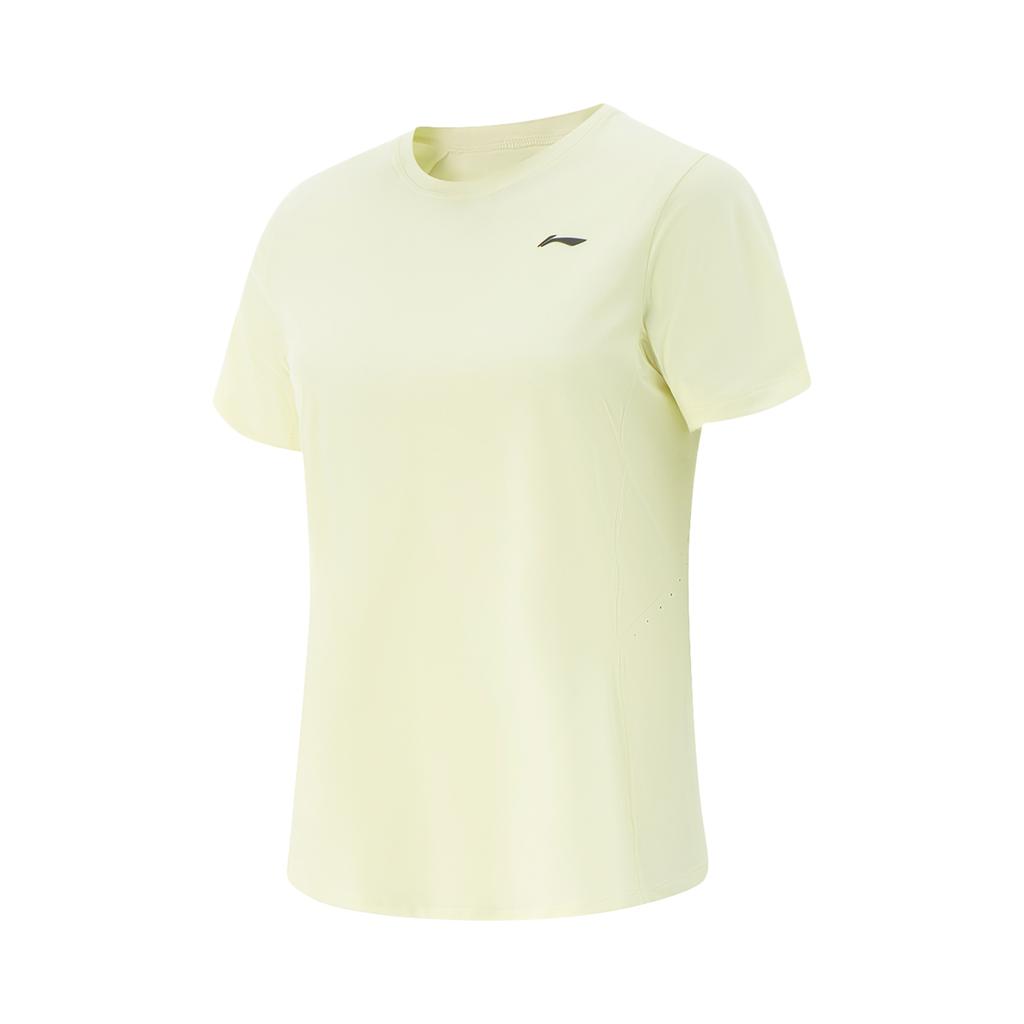 Li Ning Fitness Series Solid Color Comfortable Simple Round Neck Breathable Short Sleeve T-Shirt Women Tops Ether-Yellow ATSV560-2