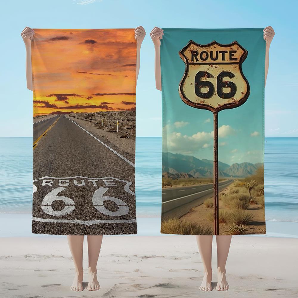 Towel Textile Bathrobe Beach Quick-Drying Lightweight Portable Camping Swim Pool Route 66 Travel