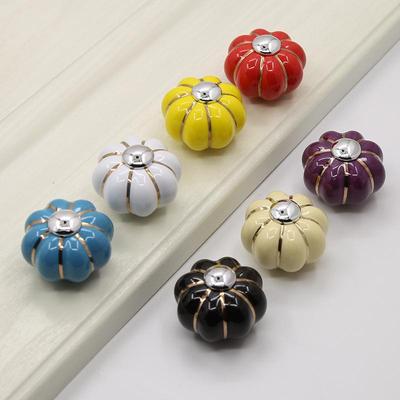 Round Ceramic Pumpkin Cabinet Handle - Gold & Silver Cartoon Design