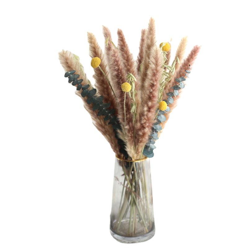Nordic Style Mixed Dried Flower Bouquets with Reeds, Dusters, Golden Balls, and Lagurus Ornaments for Home Decor.