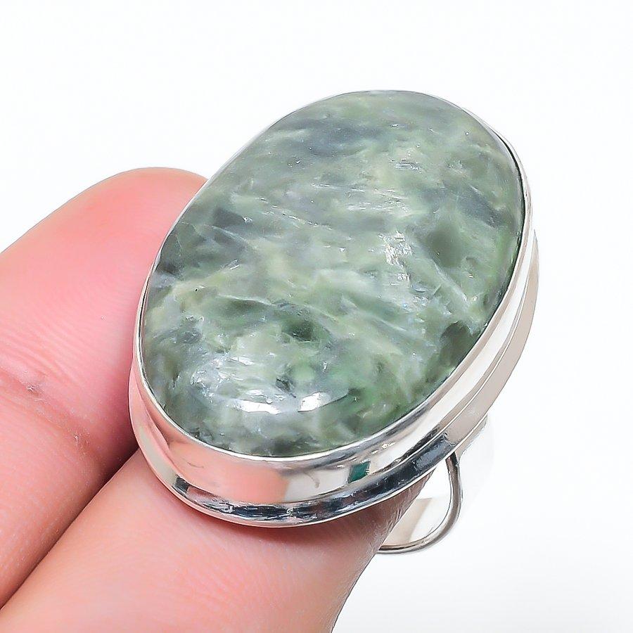 Natural Seraphinite Gemstone 925 Sterling Silver Jewelry Ring Size 7 AR-17183