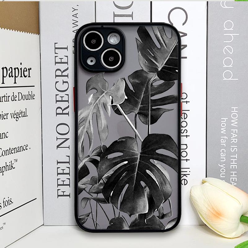 Palm Leaf Tree Black Leaves Phone Case for IPhone 16 15 14 11 Pro Max 13 12 Mini 7 8 14 15 16Plus SE X XS Matte Shockproof Cover