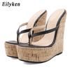 Fashion Eilyken Summer Designer High Heels Platform Wedges Women Slippers Pinch Toe Slide Shoes Female Sandals Large Size 35-42