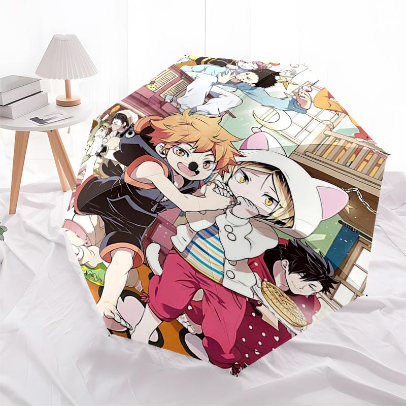1pc Outdoor Umbrella with Haikyuu! Characters - Automatic Opening/Closing, Portable 3-Fold Design, 8-Rib Iron Frame - Perfect Gift for Fans, Trav
