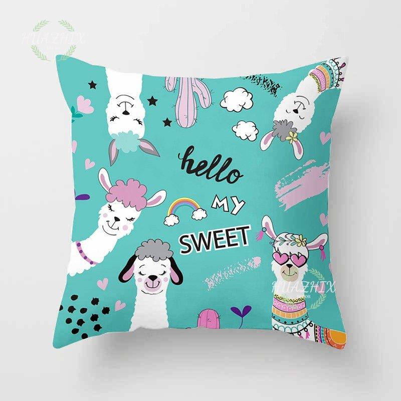 

Cartoon Alpaca Animal Print Pattern Decorative Pillowcase Home Decor Sofa Bedroom 16x16Inch