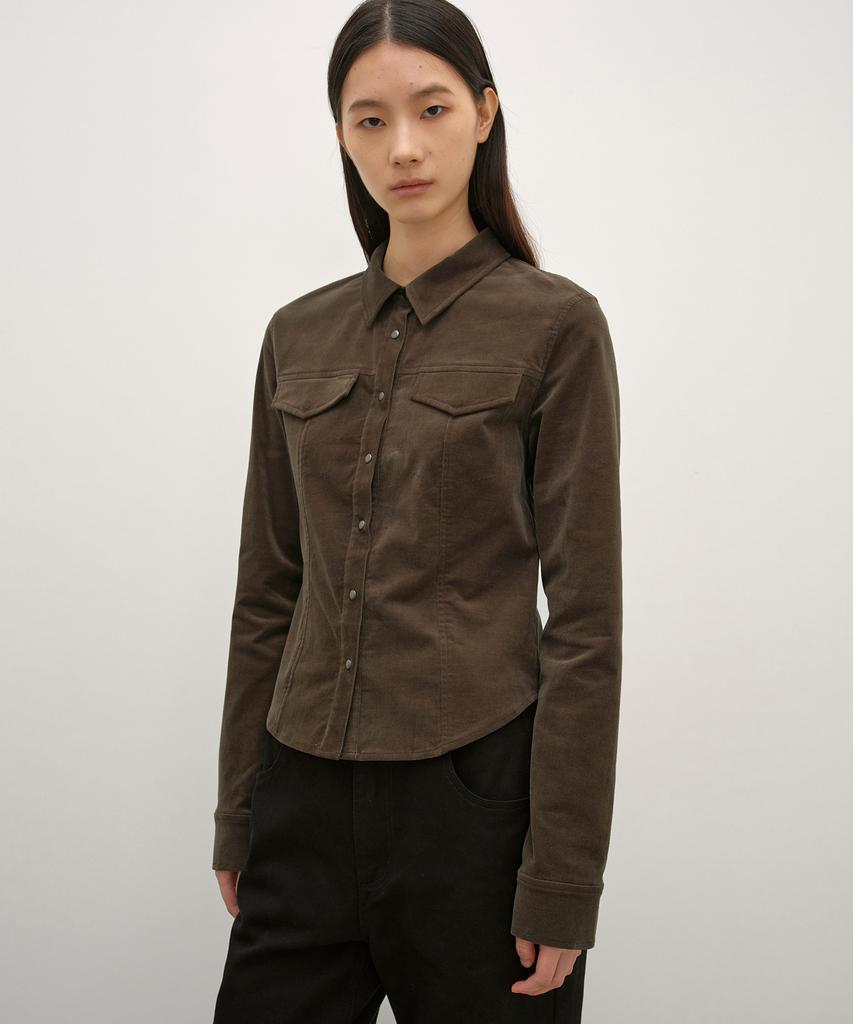INSILENCE WOMEN Corduroy Snap Shirt Brown