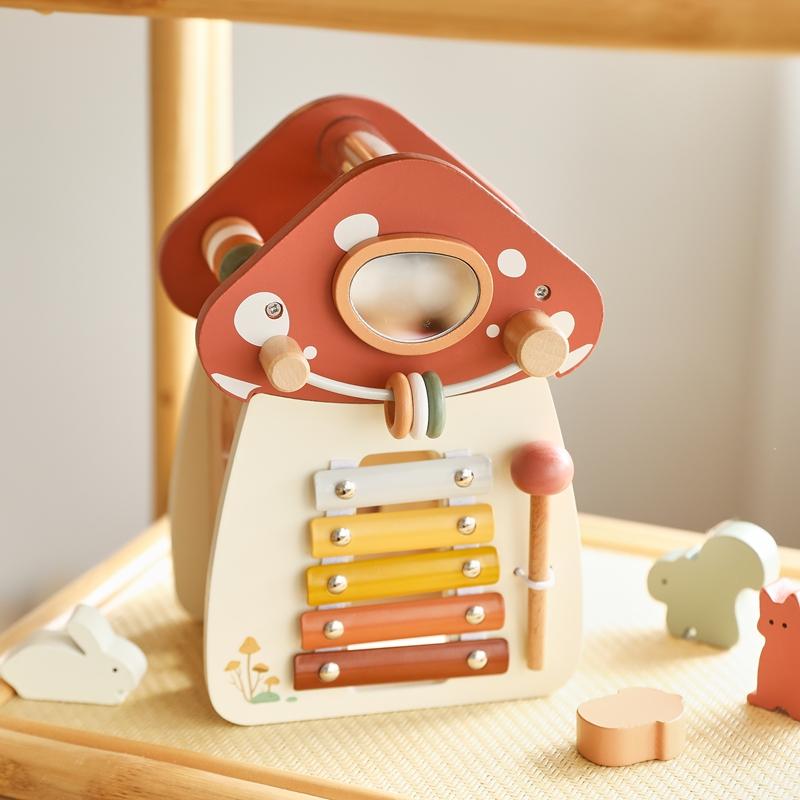 Custom Montessori Mushroom House Toy Wooden Percussion Music Toy Unlock/Place/Shape Match Game Finger Sensory Education Kid Gift