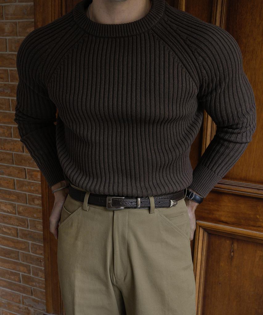 Baulopeulodeogteu Ribbed Raglan Muscle Knit [Brown]